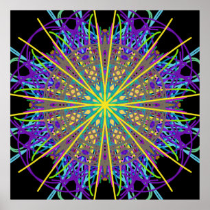 Póster Poster de Flor de Energía Kaleidoscope Mandala Art