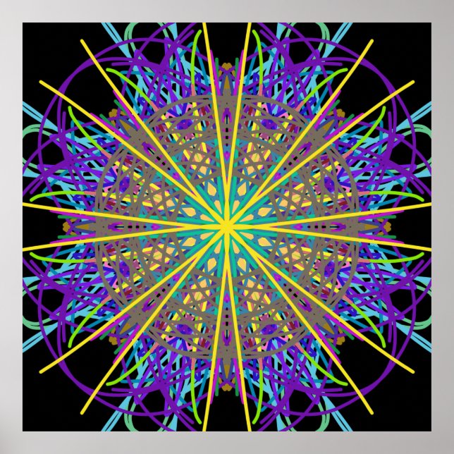 Póster Poster de Flor de Energía Kaleidoscope Mandala Art (Frente)
