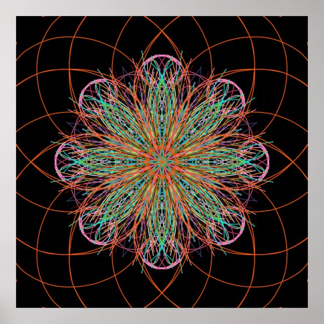 Póster Poster de Flor de Energía Kaleidoscope Mandala Art (Frente)