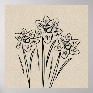 Póster Poster de flor de lienzo de dibujo
