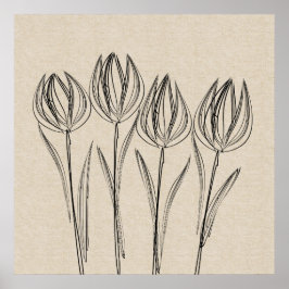 Póster Poster de flor de lienzo de dibujo de tulipanes