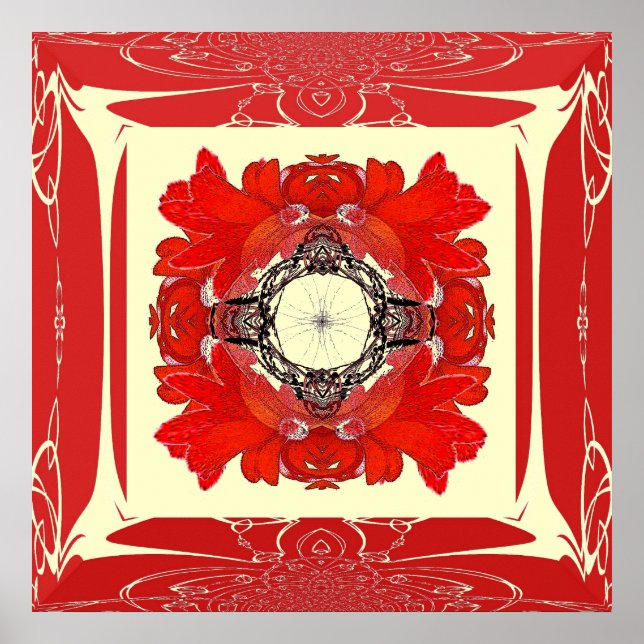 Póster Poster De Flor Fractal De Faux Rojo (Frente)