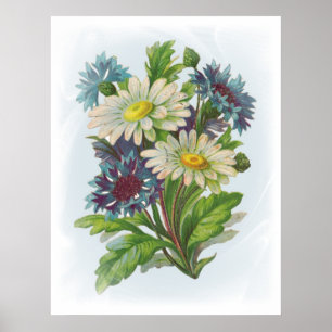 Póster Poster de Flores Azules y Daisies