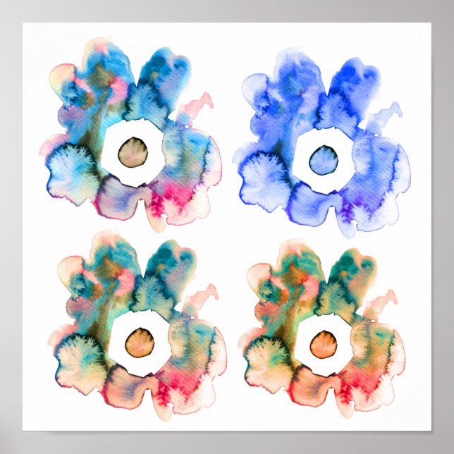 Póster Poster de flores de acuarela florida floral modern (Frente)