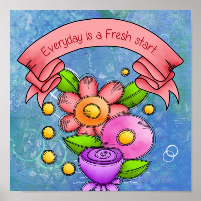 Póster Poster de flores de doodle con pensamiento positiv (Frente)