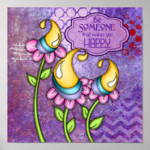 Póster Poster de flores de doodle de reflexión positiva
