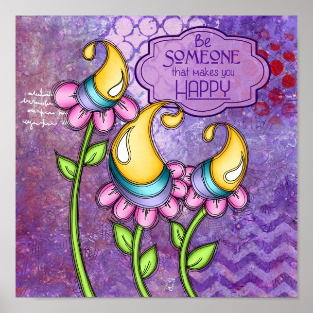 Póster Poster de flores de doodle de reflexión positiva (Frente)