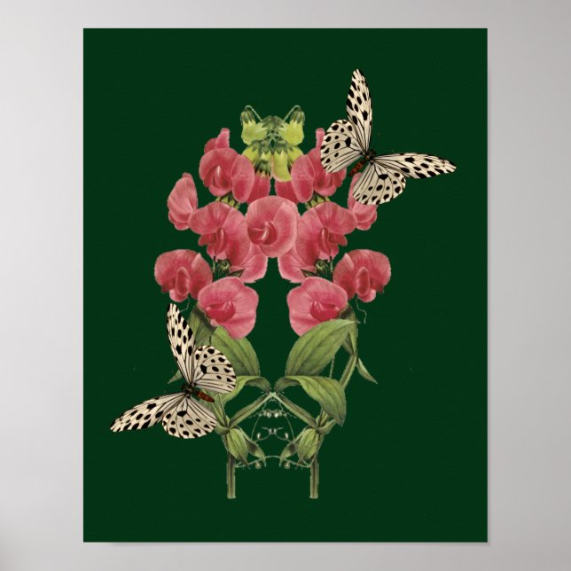 Póster Poster De Flores De Pea Y Mariposas Dulces (Frente)