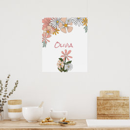 Póster Poster De Flores Retro Para Sala De Chicas