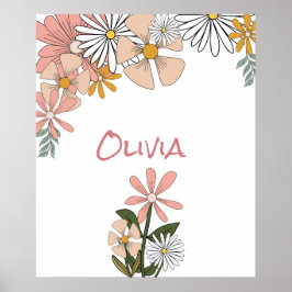 Póster Poster De Flores Retro Para Sala De Chicas