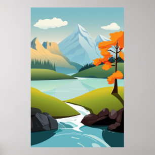 Póster Poster de fondo de Vector Lake View Mountain