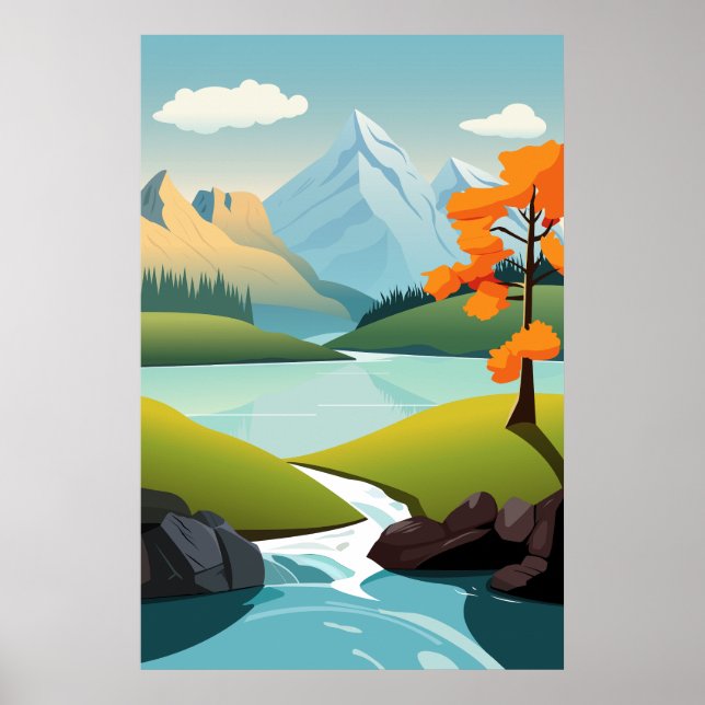 Póster Poster de fondo de Vector Lake View Mountain (Frente)