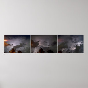Póster Poster de fotos de tres nubes de tormenta Lightnin