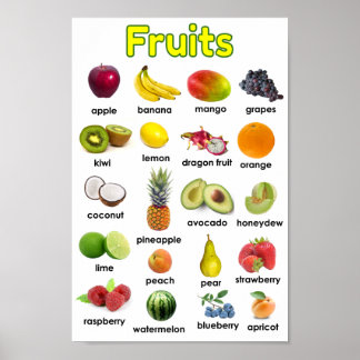 Póster Poster De Frutas Varietarias Coloridas