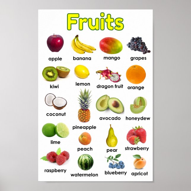 Póster Poster De Frutas Varietarias Coloridas (Frente)
