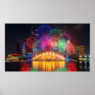 Póster Poster de fuegos artificiales de Singapur