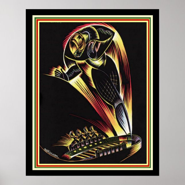 Póster poster de Fútbol Art Déco de 1929 16 x 20 (Frente)