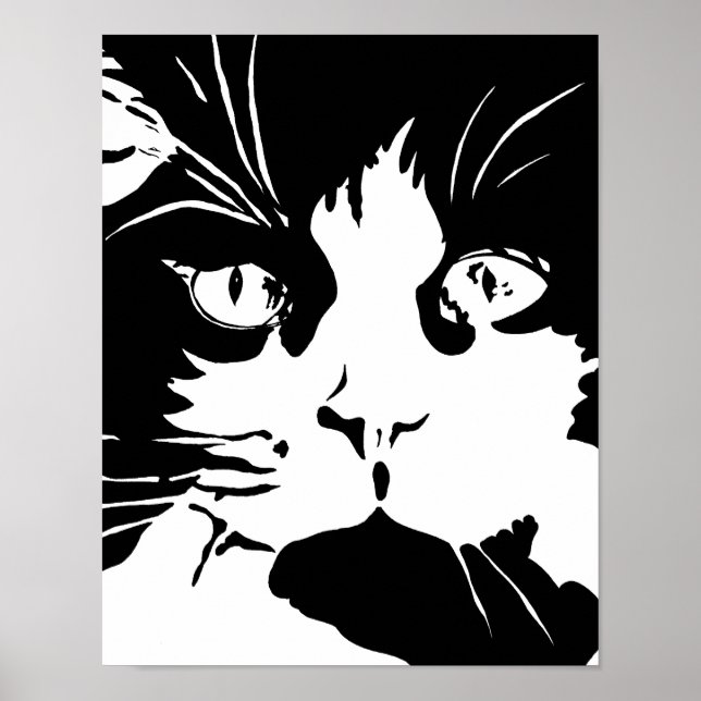 Póster Poster de gato blanco y negro (Frente)