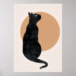 Póster Poster de gato negro y sol amarillo