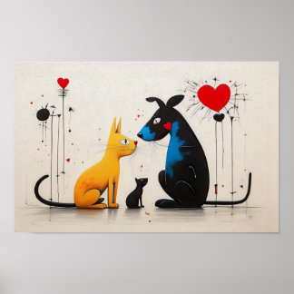 Póster poster de gato perro: Inspirado por Miró