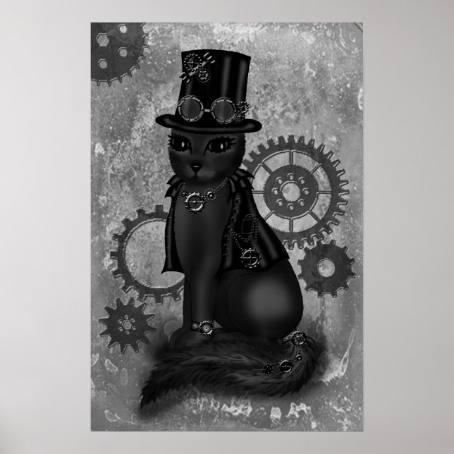 Póster poster de gato steampunk (Frente)