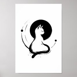 Póster Poster de gato Zen iluminado por luna