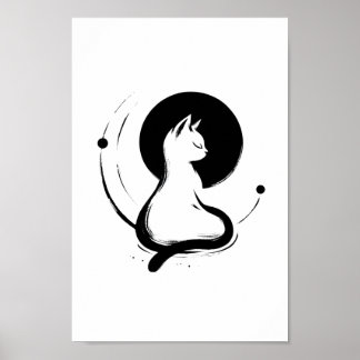 Póster Poster de gato Zen iluminado por luna