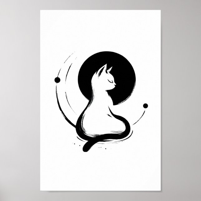 Póster Poster de gato Zen iluminado por luna (Frente)