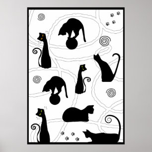 Póster Poster de gatos caprichosos negros