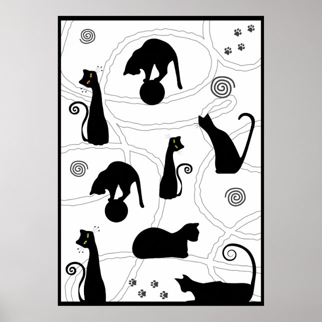 Póster Poster de gatos caprichosos negros (Frente)