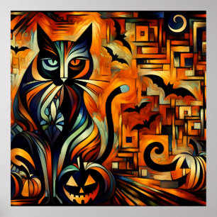 Póster Poster de gatos de Cubism Halloween