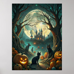 Póster Poster de gatos de Halloween