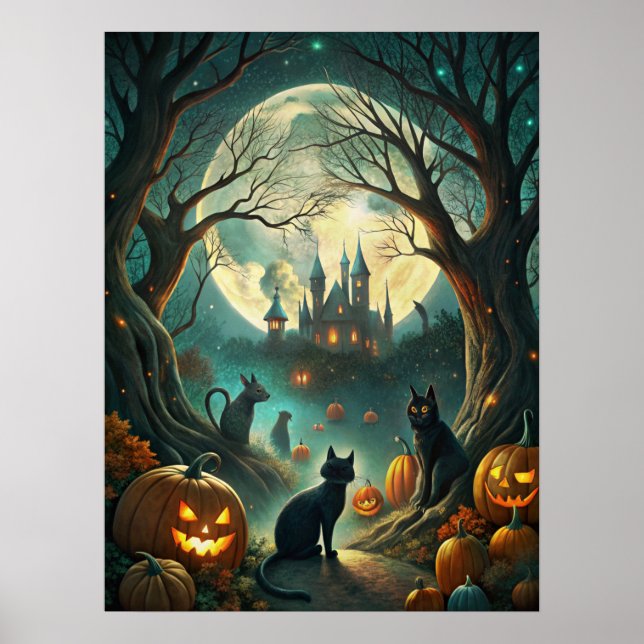 Póster Poster de gatos de Halloween (Frente)