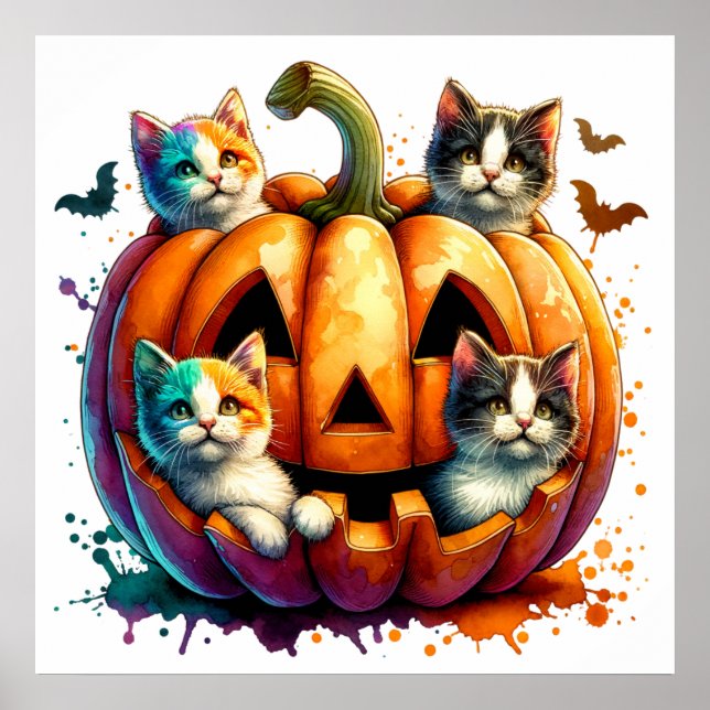 Póster Poster de gatos de Halloween (Frente)
