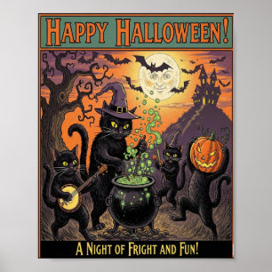 Póster Poster de gatos de Halloween de época