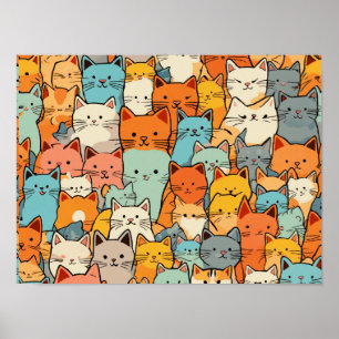 Póster Poster de gatos kawaii sin foco