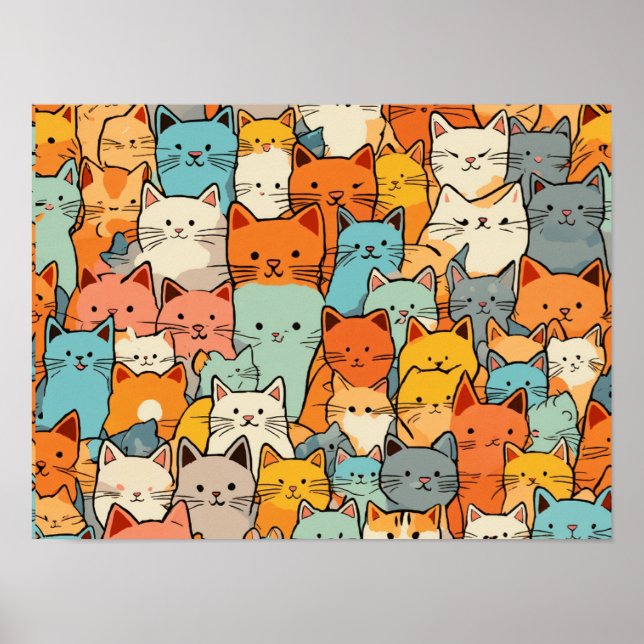 Póster Poster de gatos kawaii sin foco (Frente)