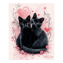 Poster de gatos negros en el Día de San Valentín -