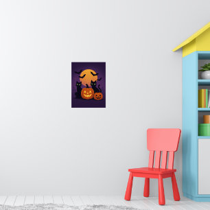 Póster Poster de gatos y calabazas negros de Halloween -