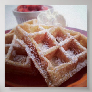 Póster Poster de gofre y fresas cubiertas de azúcar