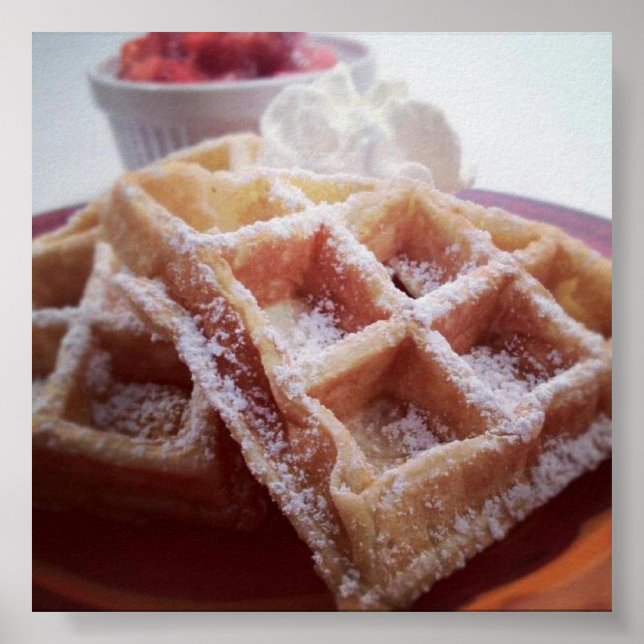 Póster Poster de gofre y fresas cubiertas de azúcar (Frente)