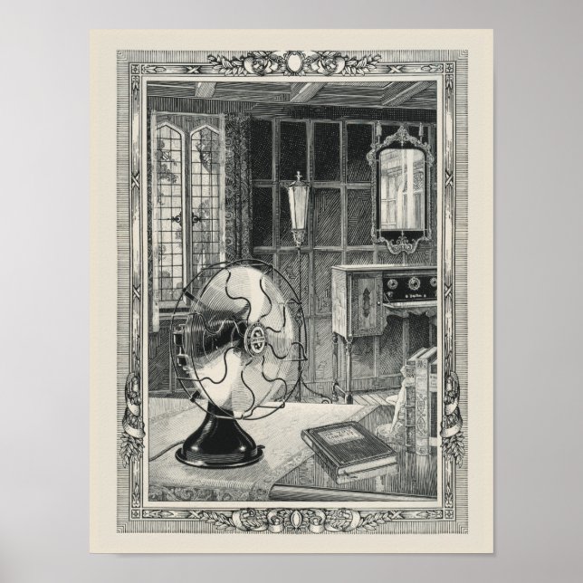 Póster Poster de grabado de línea de ventilador eléctrico (Frente)