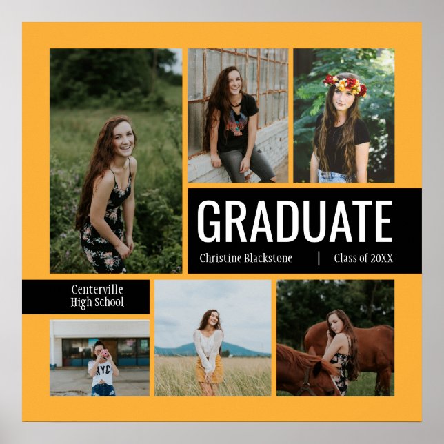 Póster Poster de graduación de fotos amarillo y negro 6 (Frente)