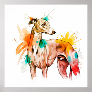 Póster Poster de Greyhound moderno con acentos acuarelas