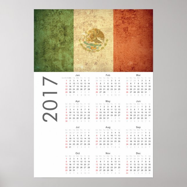Póster Poster de Grunge Mexico Flag Calendar 2017 (Frente)