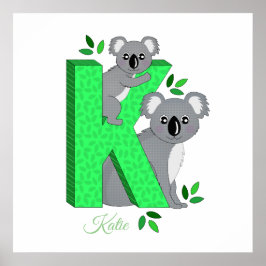 Póster Poster de guardería personalizada - K para Koala