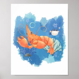 Póster Poster de guardería temática del océano langosta