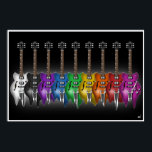 Póster Poster de guitarra de fusión total<br><div class="desc">Total Meltdown es 9 guitarras de diferentes colores que parecen estar derritiéndose. Esta impresión poster en un colorido espectro de colores hace de esto un gran regalo para cualquier amante de la música.</div>