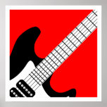 Póster Poster de guitarra eléctrica de Pop Art<br><div class="desc">Poster de guitarra eléctrica de Pop Art en blanco y negro sobre rojo.</div>