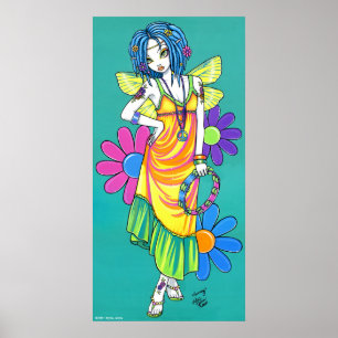 Póster poster de hadas para niños con flores de arcoiris 